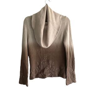 NOUGAT London Ombré Angora Cowl Neck Bell Sleeve Embroidered Sweater Tan M